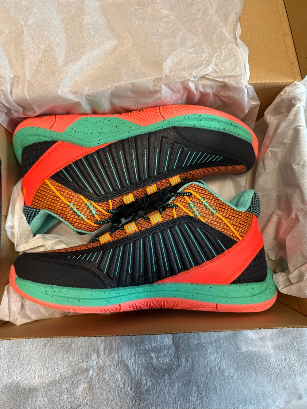 And1 Low-Top Athletic Shoes in Black, Teal & Coral